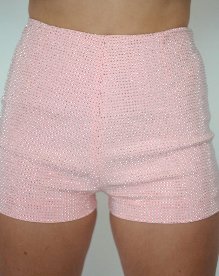 Carrie Rhinestone Shorts in Bubblegum