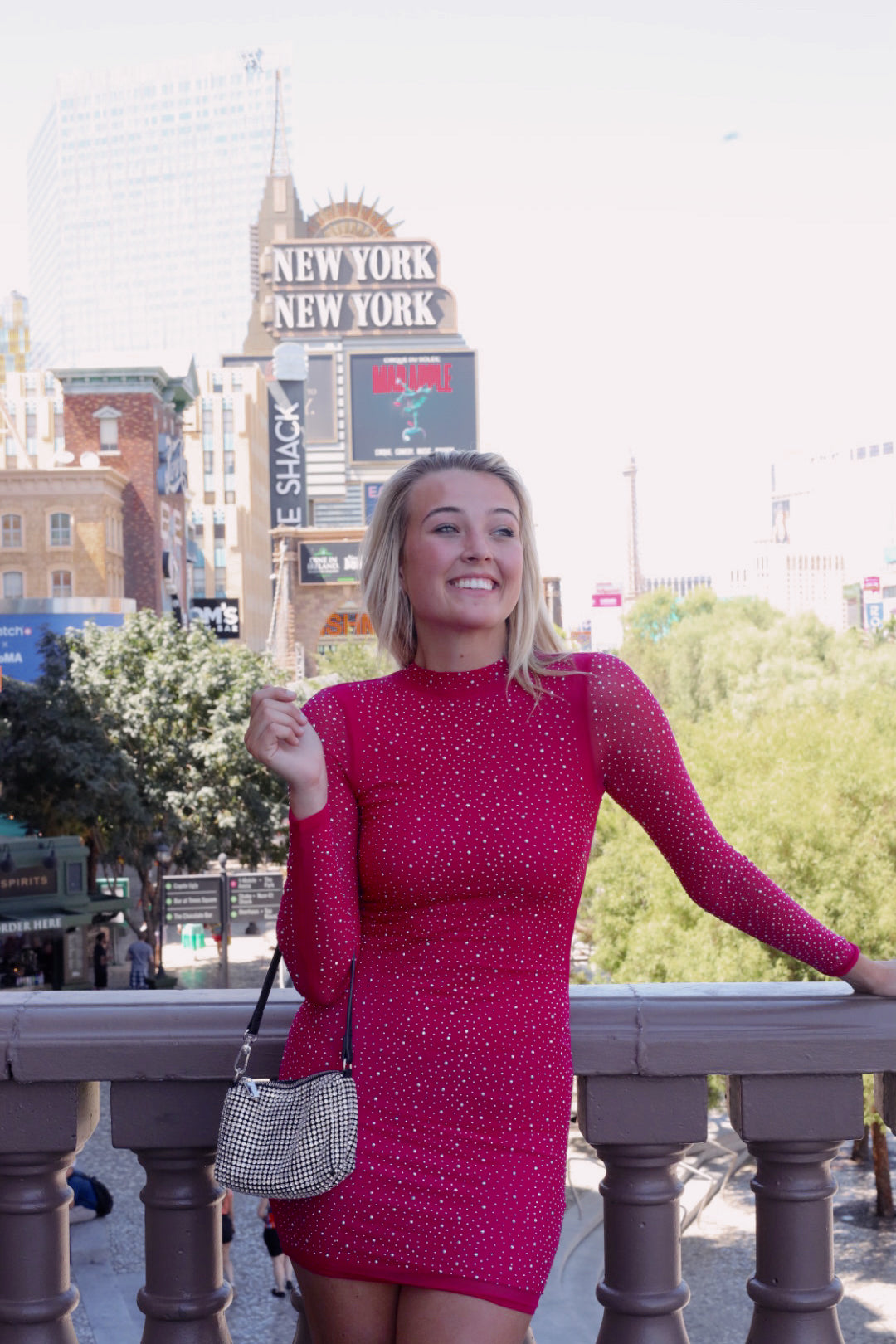 Encore Rhinestone Mini Dress in Pink