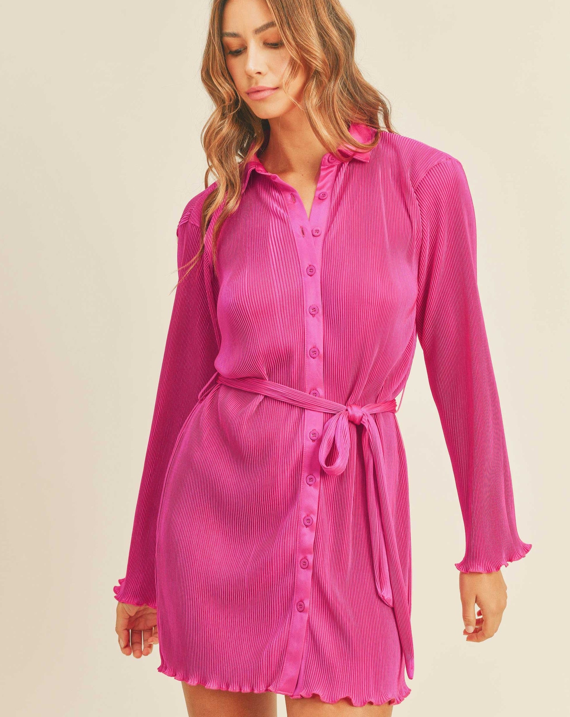 Alexandra Pleated Button Down Mini Dress