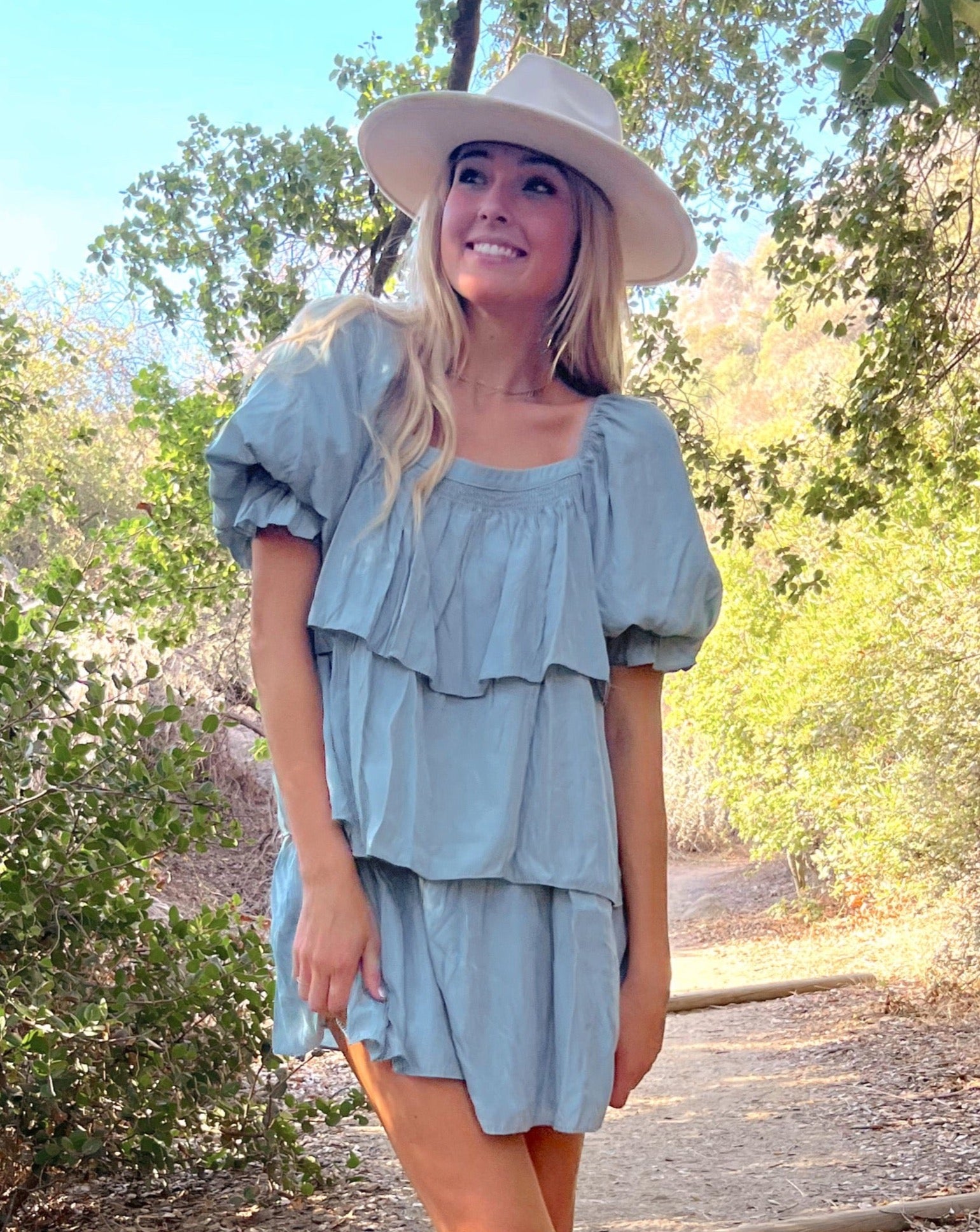 Finley Flowy Mini Dress in Faded Blue