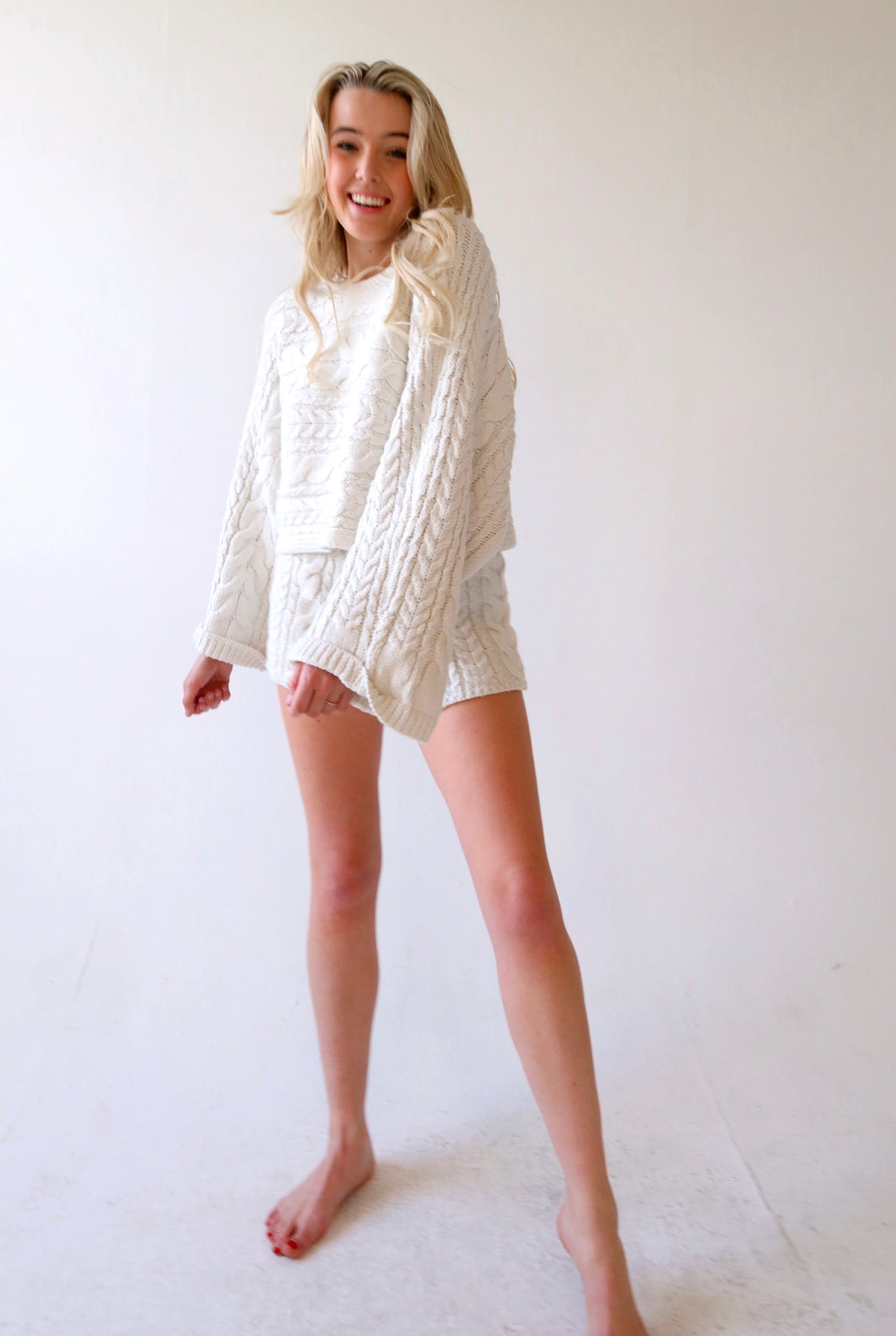 Cozy Up Sweater Shorts in Beige