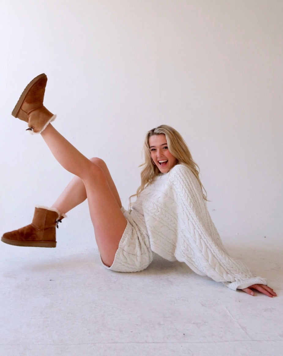 Cozy Up Sweater Shorts in Beige