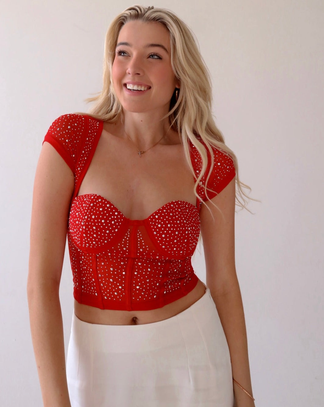 The Moment Rhinestone Top in Red