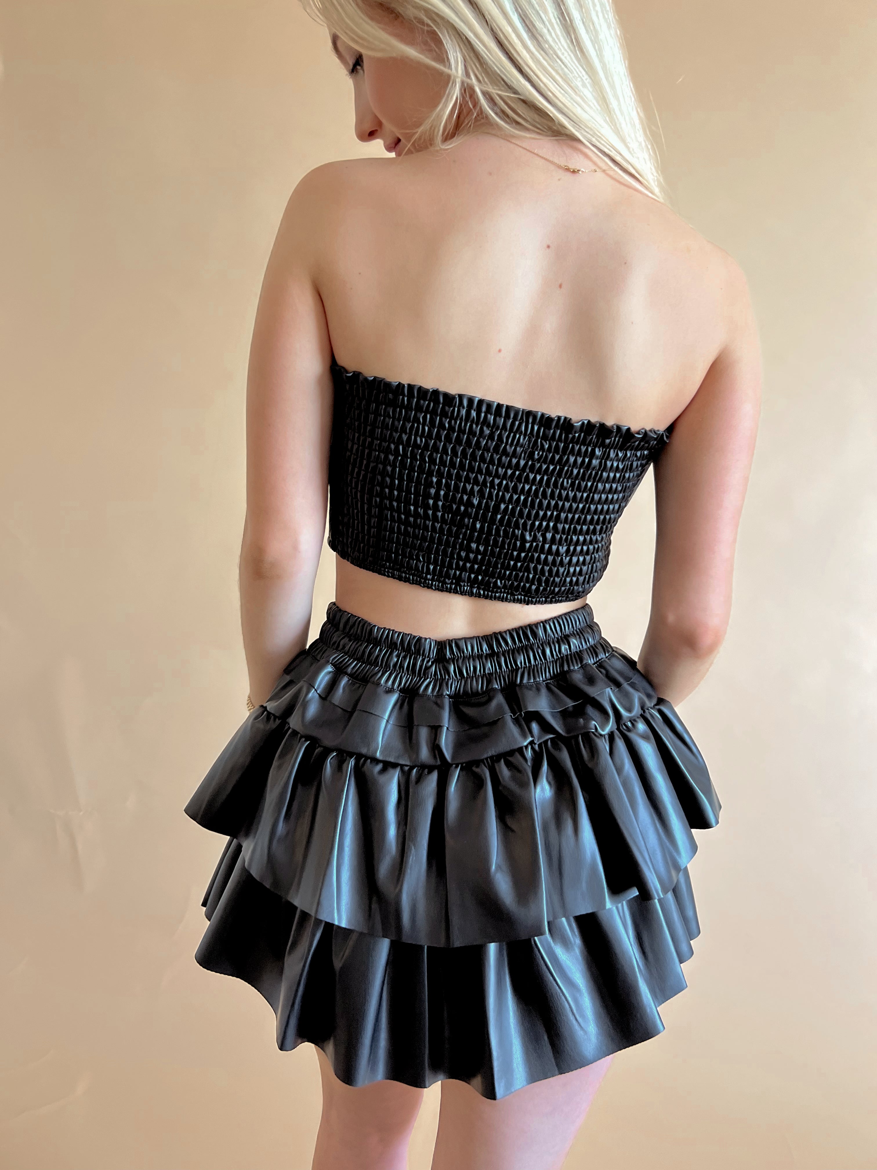 Day + Moon Leather Bow Top in Black