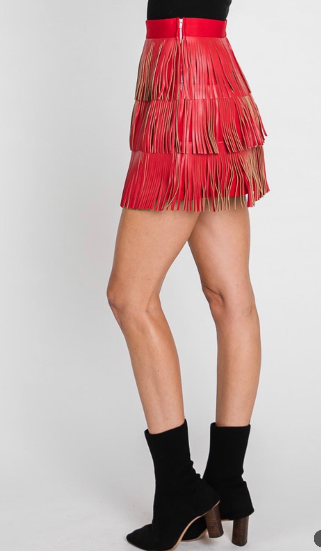 Leather fringe skirt outlet red