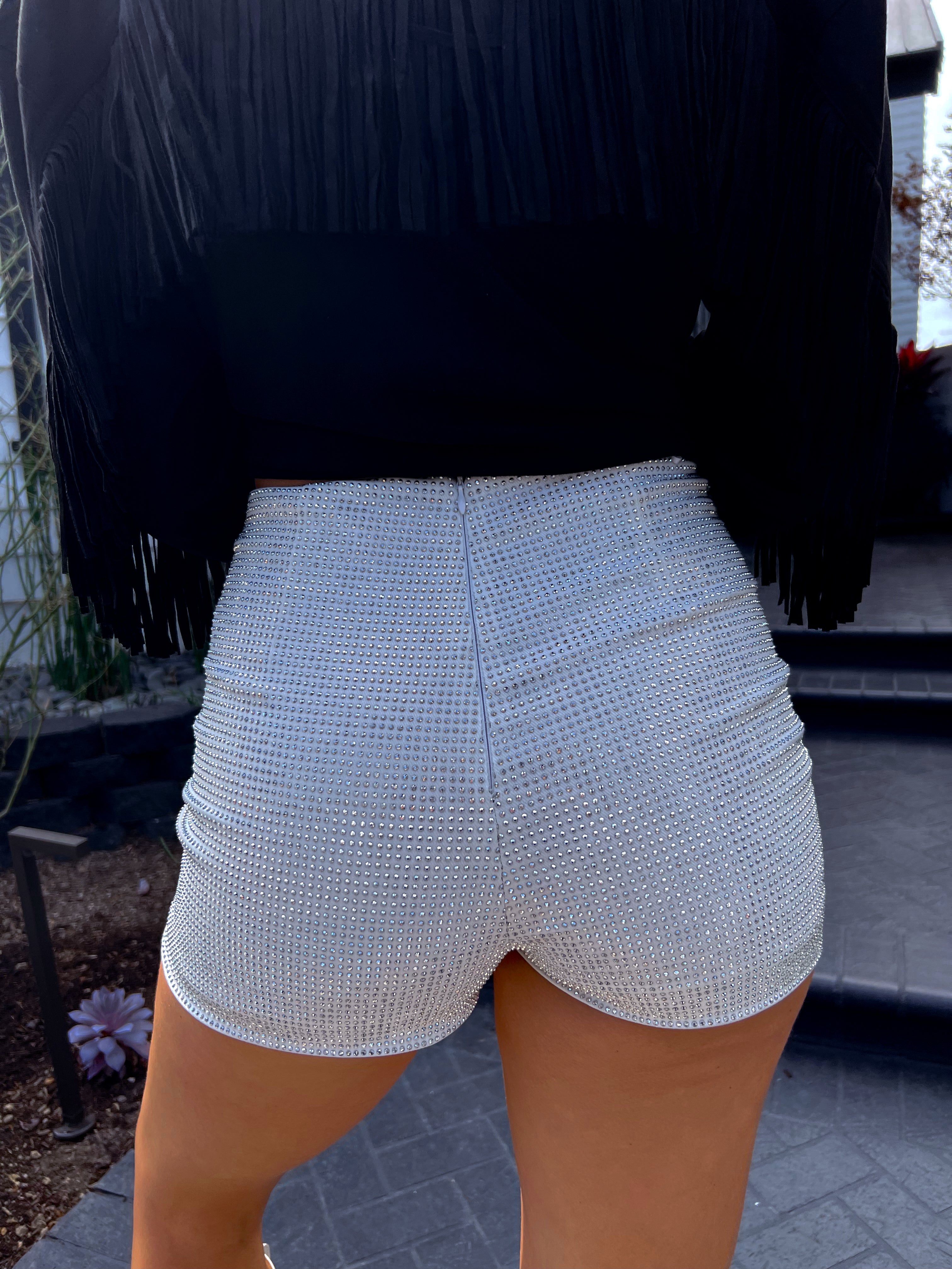 Carrie Rhinestone Shorts in White