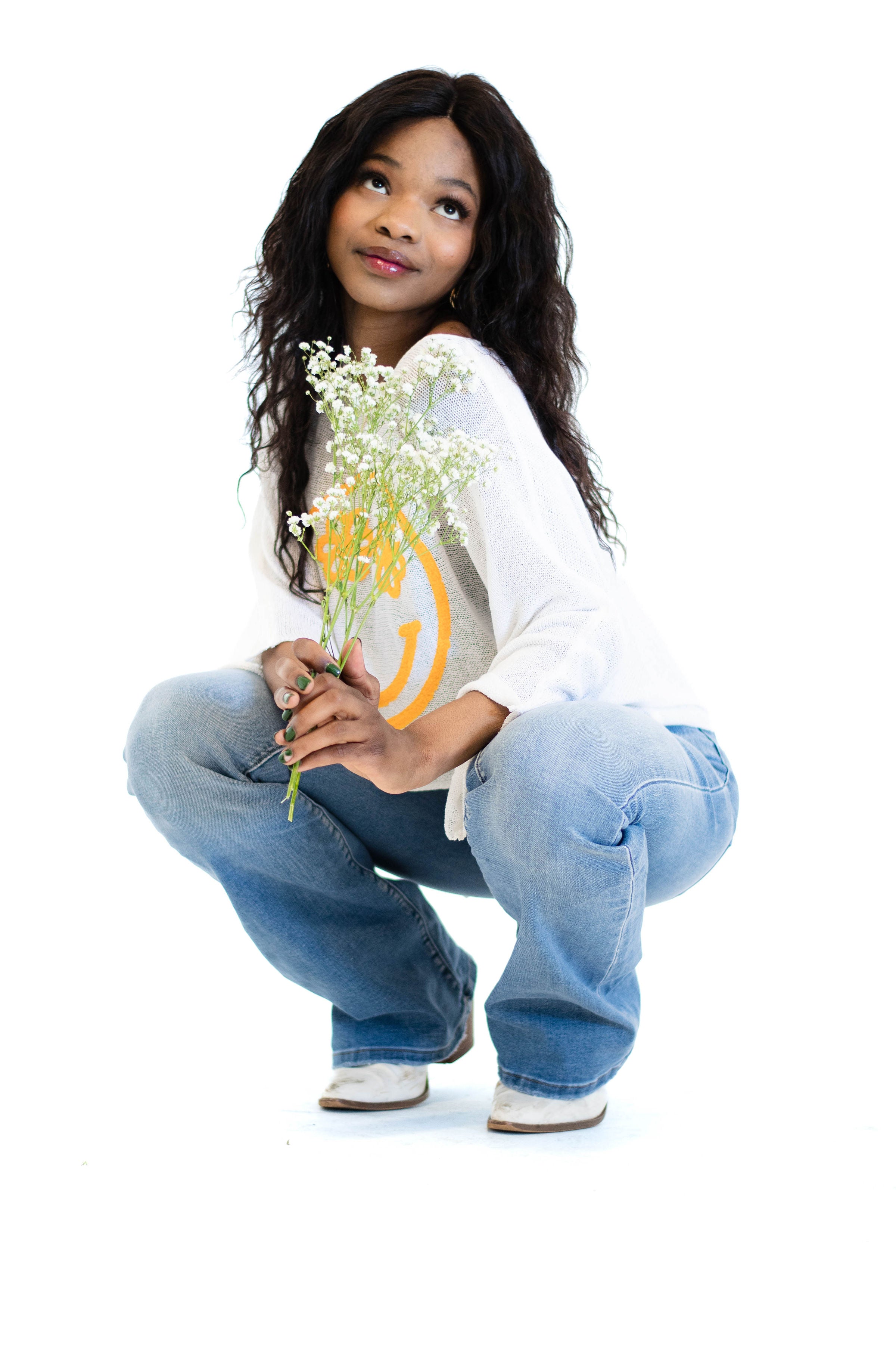 Smile More Sweater Top in White