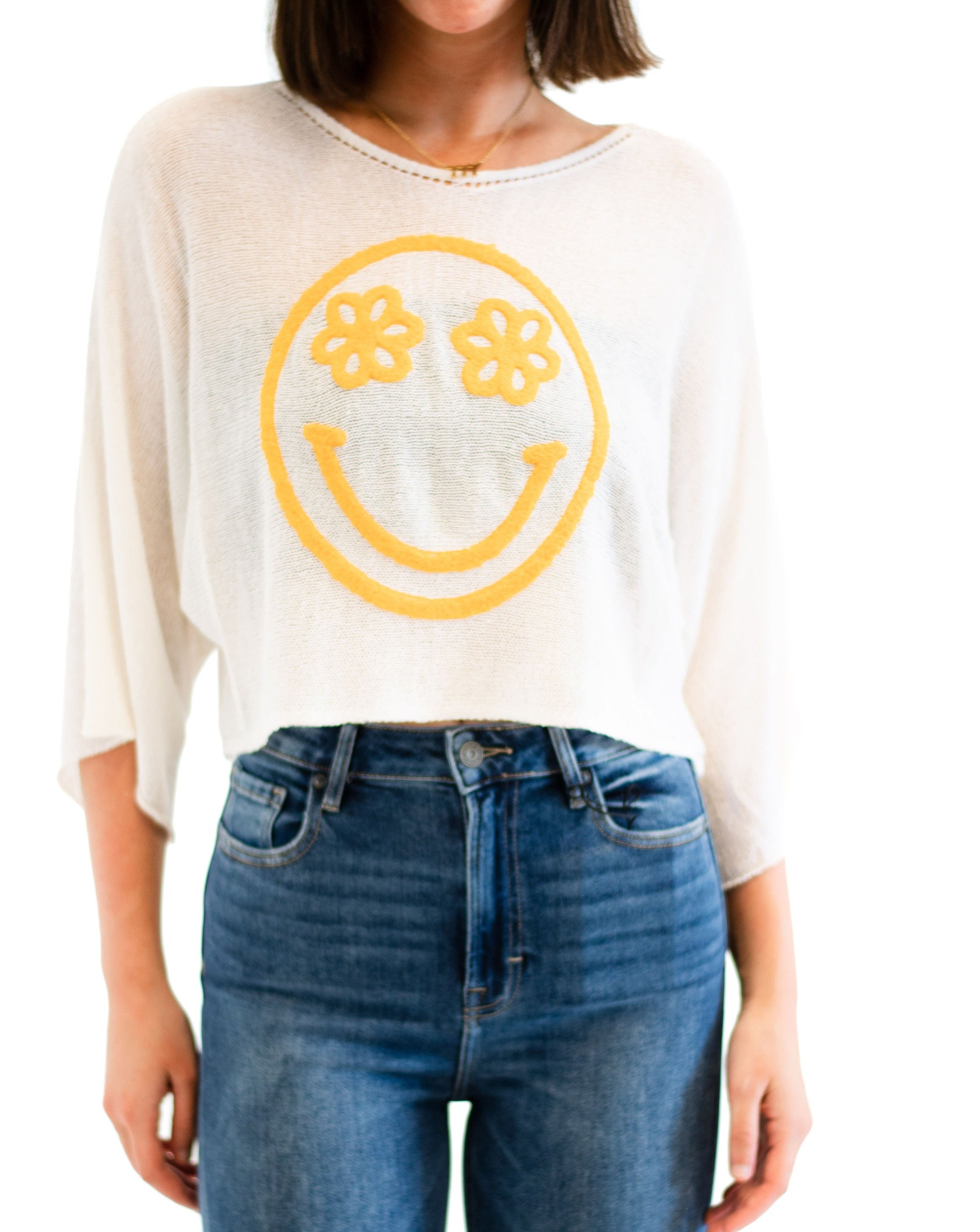 Smile More Sweater Top in White