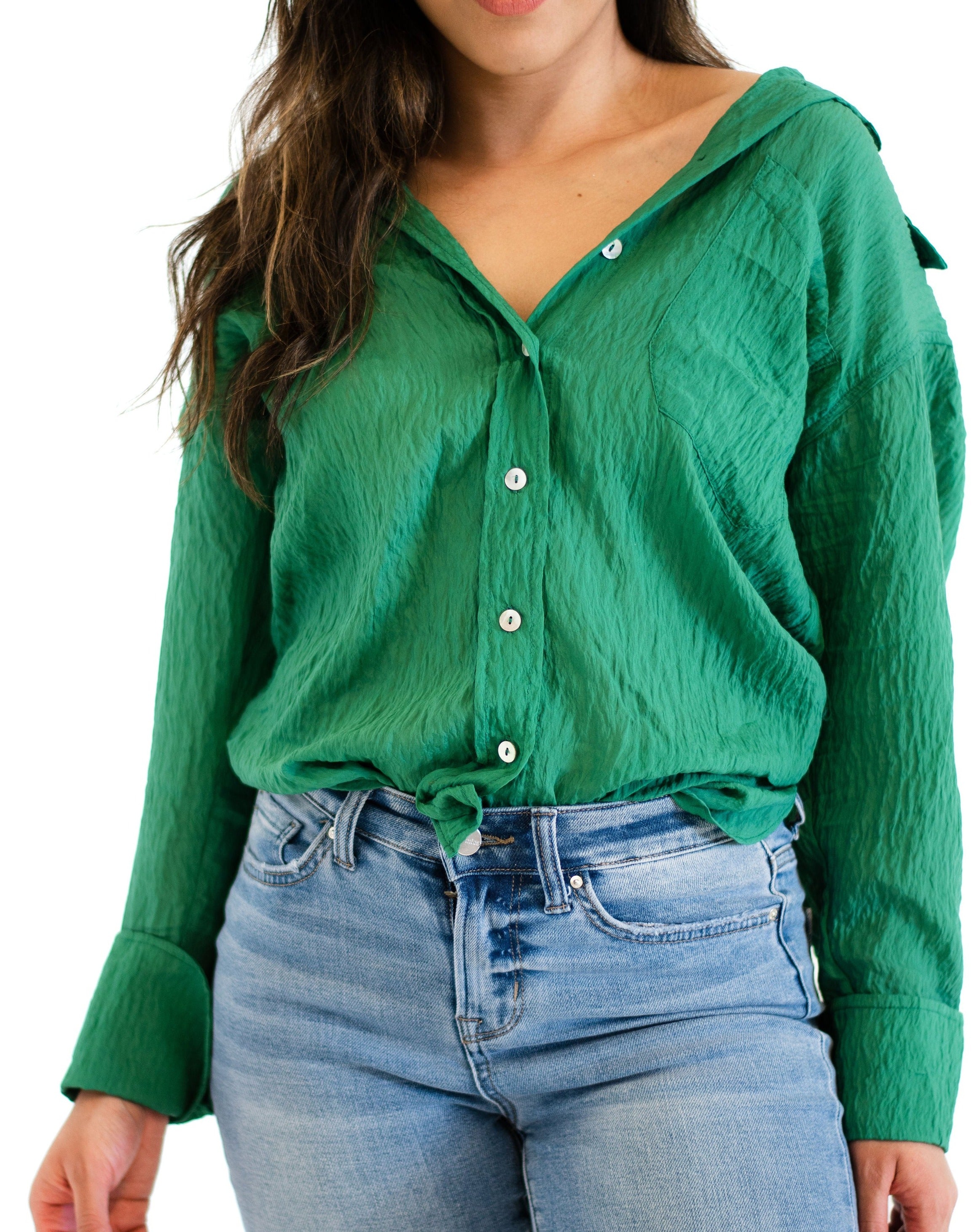 Boho Button Up Blouse in Emerald