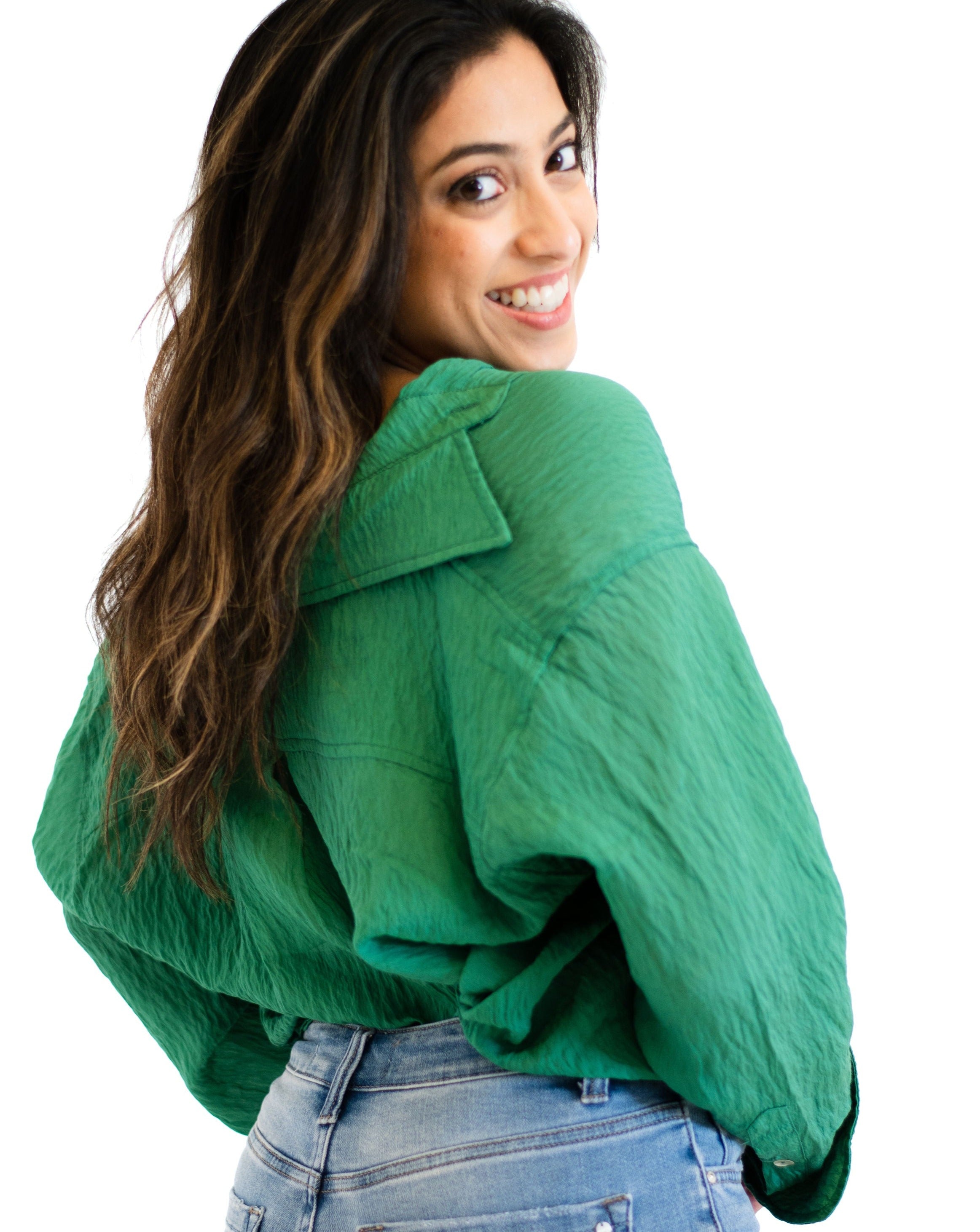 Boho Button Up Blouse in Emerald