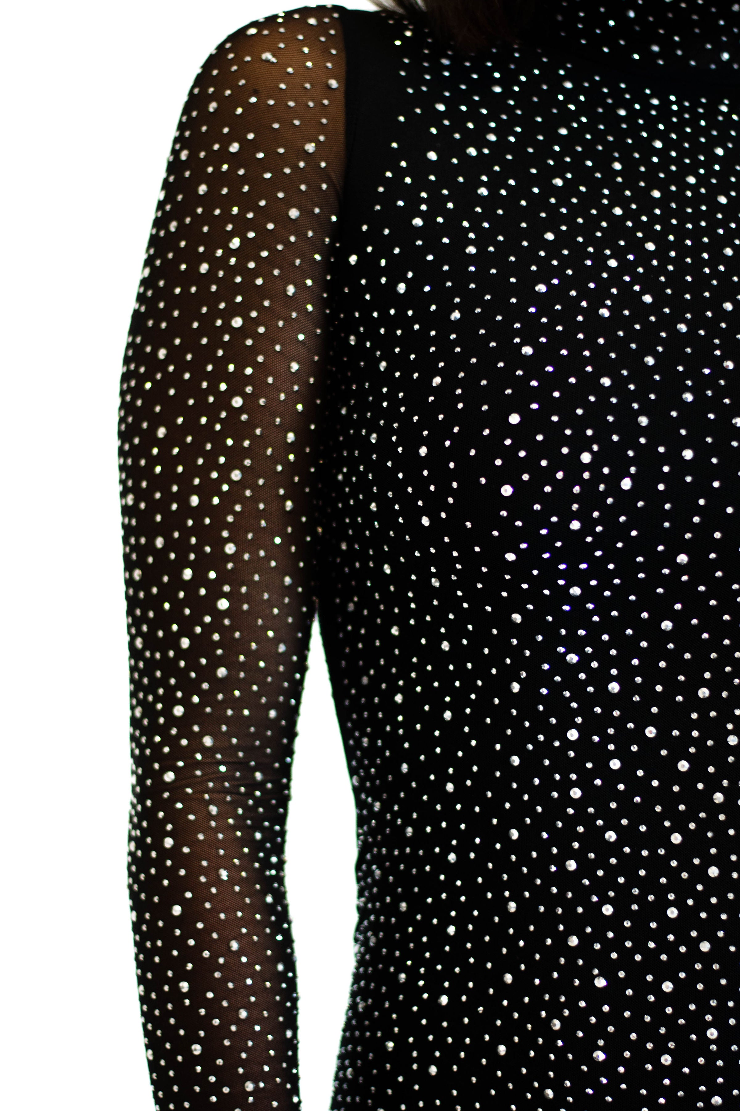 Encore Rhinestone Mini Dress in Black