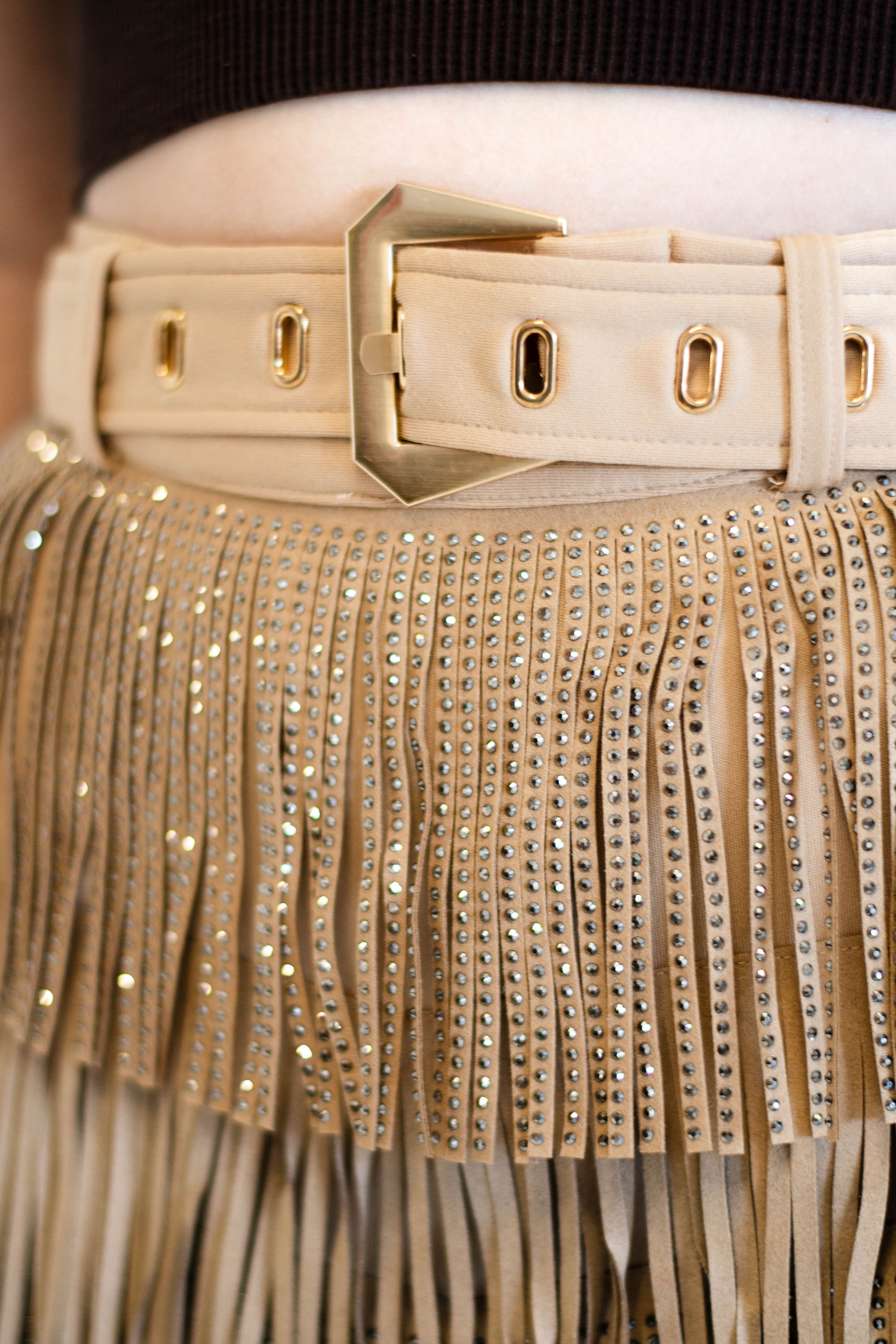 Sadie Rhinestone Fringe Skort in Tan